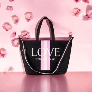 Victoria’s Secret Love Tote Canvas Striped Weekend Travel Bag NWT